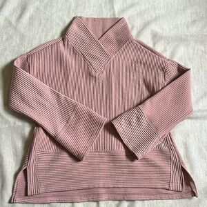 Tahari Sport Womens L Blush Pink Oversized Ribbed Athleisure Pullover Sweatshirt